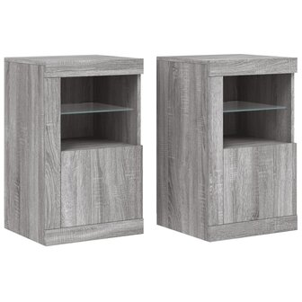 Bijzetkastjes met LED 2 st bewerkt hout grijs sonoma eikenkleur 2
