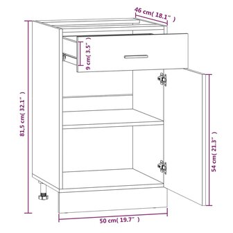 Onderkast met lade Lyon 50x46x81,5 cm bewerkt hout gerookt eiken 9