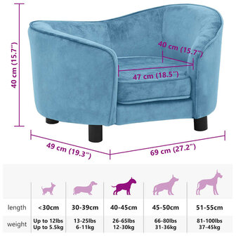 Hondenbank 69x49x40 cm pluche turquoise 9