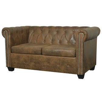 Chesterfield bank 2-zits kunstleer bruin 1
