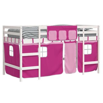 Kinderhoogslaper met gordijnen 90x200 cm grenenhout roze 4