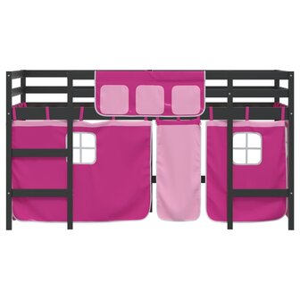 Kinderhoogslaper met gordijnen 90x200 cm grenenhout roze 5