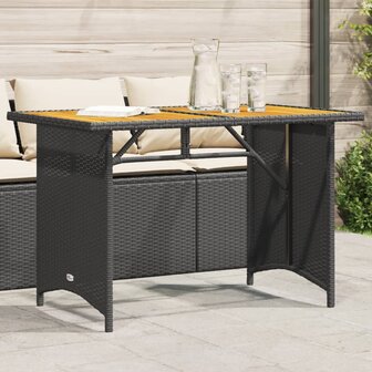 Tuintafel met houten blad 110x68x70 cm poly rattan zwart 1
