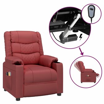Massagestoel elektrisch kunstleer wijnrood 2