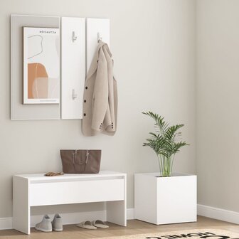 Garderobe set bewerkt hout wit 1