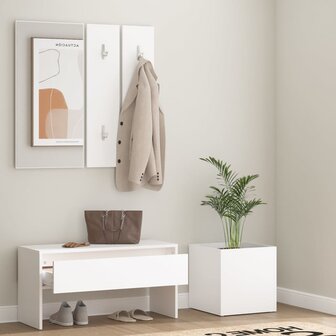 Garderobe set bewerkt hout wit 3