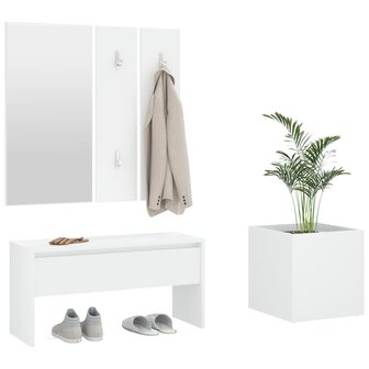 Garderobe set bewerkt hout wit 4
