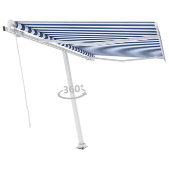 Luifel vrijstaand handmatig uittrekbaar 350x250 cm blauw en wit 3