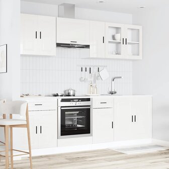 8-delige Keukenkastenset Kalmar bewerkt hout glanzend wit 3