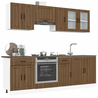 8-delige Keukenkastenset Lucca bewerkt hout bruin eikenkleur 1