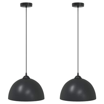 Hanglampen 2 st In hoogte verstelbaar E27 30 cm metaal zwart 2