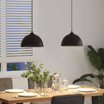 Hanglampen 2 st In hoogte verstelbaar E27 30 cm metaal zwart 4
