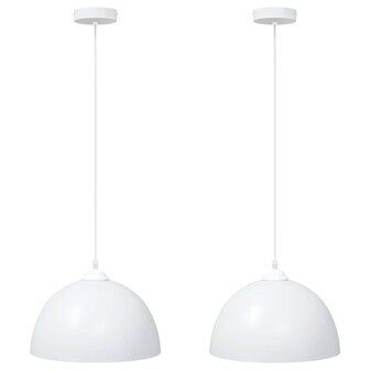 Hanglampen 2 st In hoogte verstelbaar E27 30 cm metaal wit 2