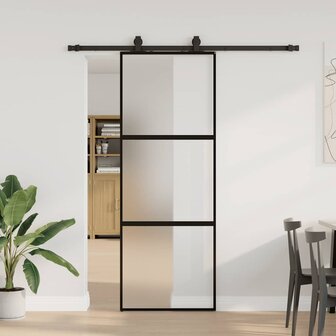 Schuifdeur met beslagset 76x205 cm gehard glas zwart 1