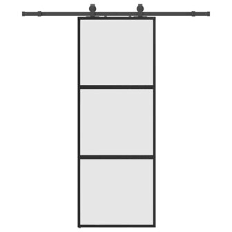 Schuifdeur met beslagset 76x205 cm gehard glas zwart 2