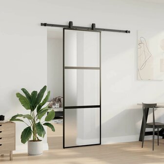 Schuifdeur met beslagset 76x205 cm gehard glas zwart 3