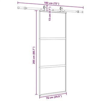 Schuifdeur met beslagset 76x205 cm gehard glas zwart 9