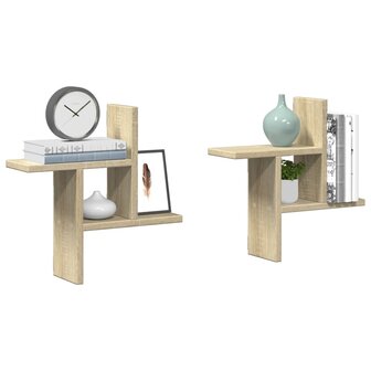 Wandschappen 2 st 38x12x38 cm bewerkt hout sonoma eikenkleurig 1