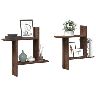 Wandschappen 2 st 50x12x50 cm bewerkt hout bruin eikenkleurig 1