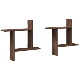 Wandschappen 2 st 50x12x50 cm bewerkt hout bruin eikenkleurig 2