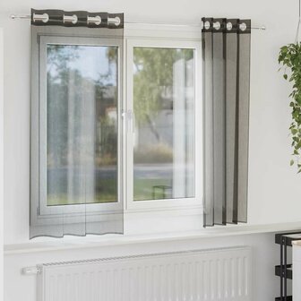 Gordijnen Voile met doorvoertules 2 st 140x175 cm zwart 1