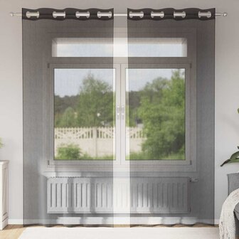 Gordijnen voile met doorvoertules 2 st 140x225 cm zwart 1