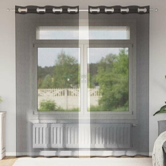 Gordijnen voile met doorvoertules 2 st 140x245 cm zwart 1