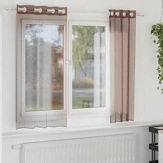 Gordijnen voile met doorvoertules 2 st 140x175 cm bruin 1