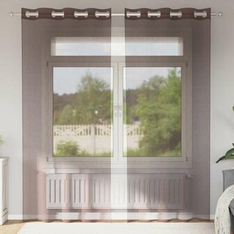 Gordijnen voile met doorvoertules 2 st 140x225 cm bruin 1