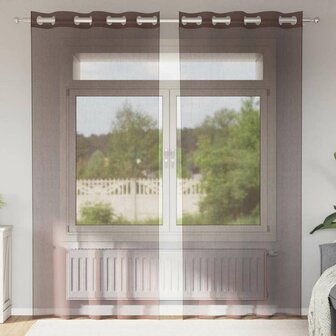 Gordijnen Voile met doorvoertules 2 st 140x245 cm bruin 1
