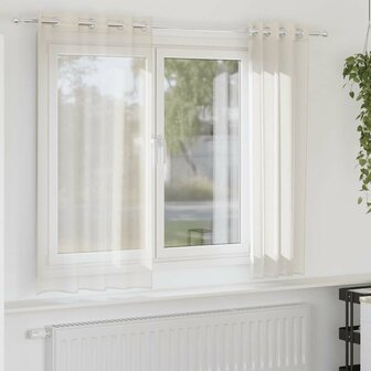 Gordijnen voile met doorvoertules 2 st 140x175 cm cr&egrave;mekleurig 1