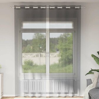 Gordijnen voile met doorvoertules 2 st 140x260 cm donkergrijs 1