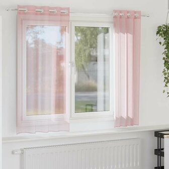 Gordijnen voile met doorvoertules 2 st 140x140 cm lichtroze 1