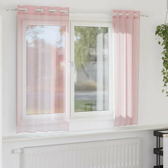 Gordijnen voile met doorvoertules 2 st 140x175 cm lichtroze 1