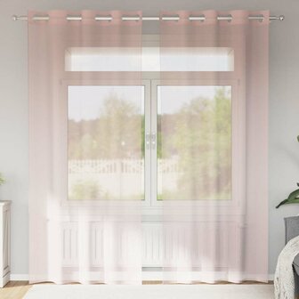 Gordijnen voile met doorvoertules 2 st 140x225 cm lichtroze 1