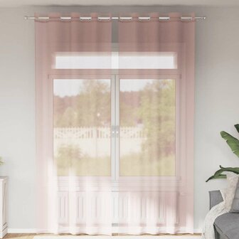 Gordijnen voile met doorvoertules 2 st 140x260 cm lichtroze 1