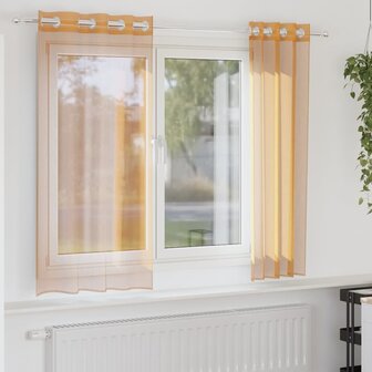 Gordijnen Voile met doorvoertules 2 st 140x175 cm oranje 1