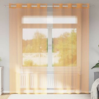Gordijnen voile met doorvoertules 2 st 140x245 cm oranje 1