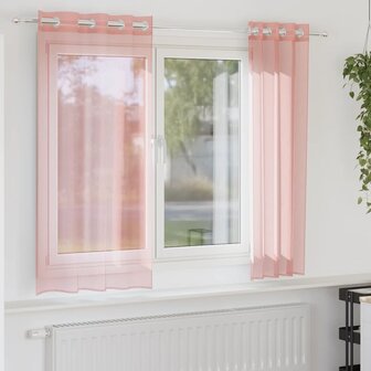 Gordijnen voile met doorvoertules 2 st 140x140 cm roze 1
