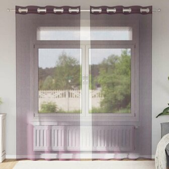 Gordijnen voile met doorvoertules 2 st 140x225 cm paars 1