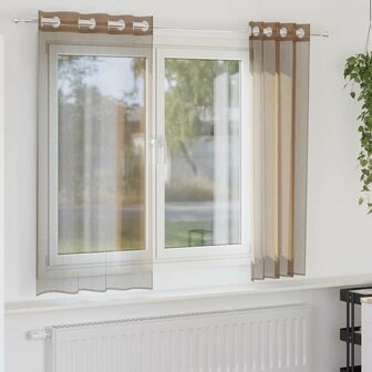 Gordijnen voile met doorvoertules 2 st lichtbruin 1