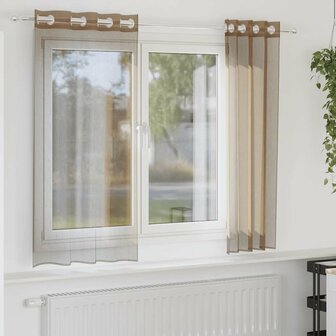 Gordijnen voile met doorvoertules 2 st lichtbruin 1