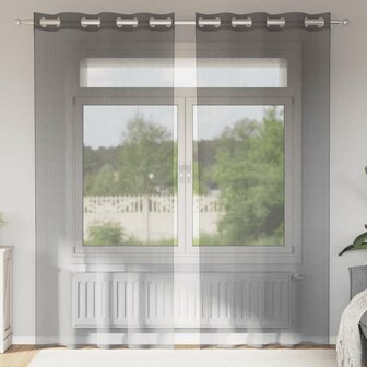Gordijnen voile met doorvoertules 2 st lichtbruin 1