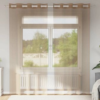 Gordijnen voile met doorvoertules 2 st lichtbruin 1