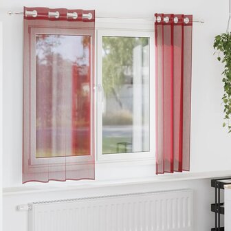 Gordijnen voile met doorvoertules 2 st wijnrood 1