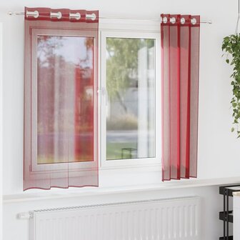 Gordijnen voile met doorvoertules 2 st wijnrood 1