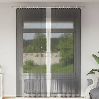 Gordijnen voile met roedezakken 2 st zwart 1