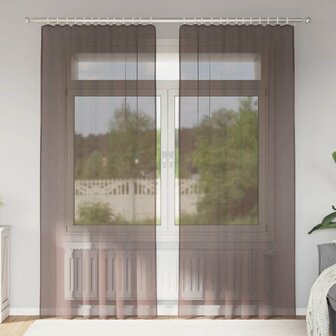 Gordijnen voile met roedezakken 2 st bruin 1