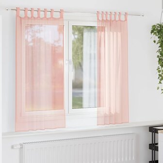 Gordijnen voile met roedezakken 2 st roze 1