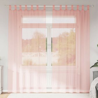 Gordijnen voile met roedezakken 2 st roze 1